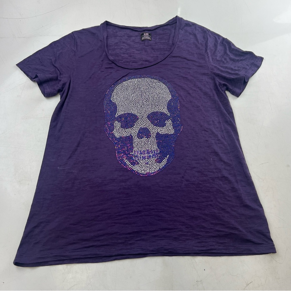 e.vil women’s purple shirt skull L L129-23